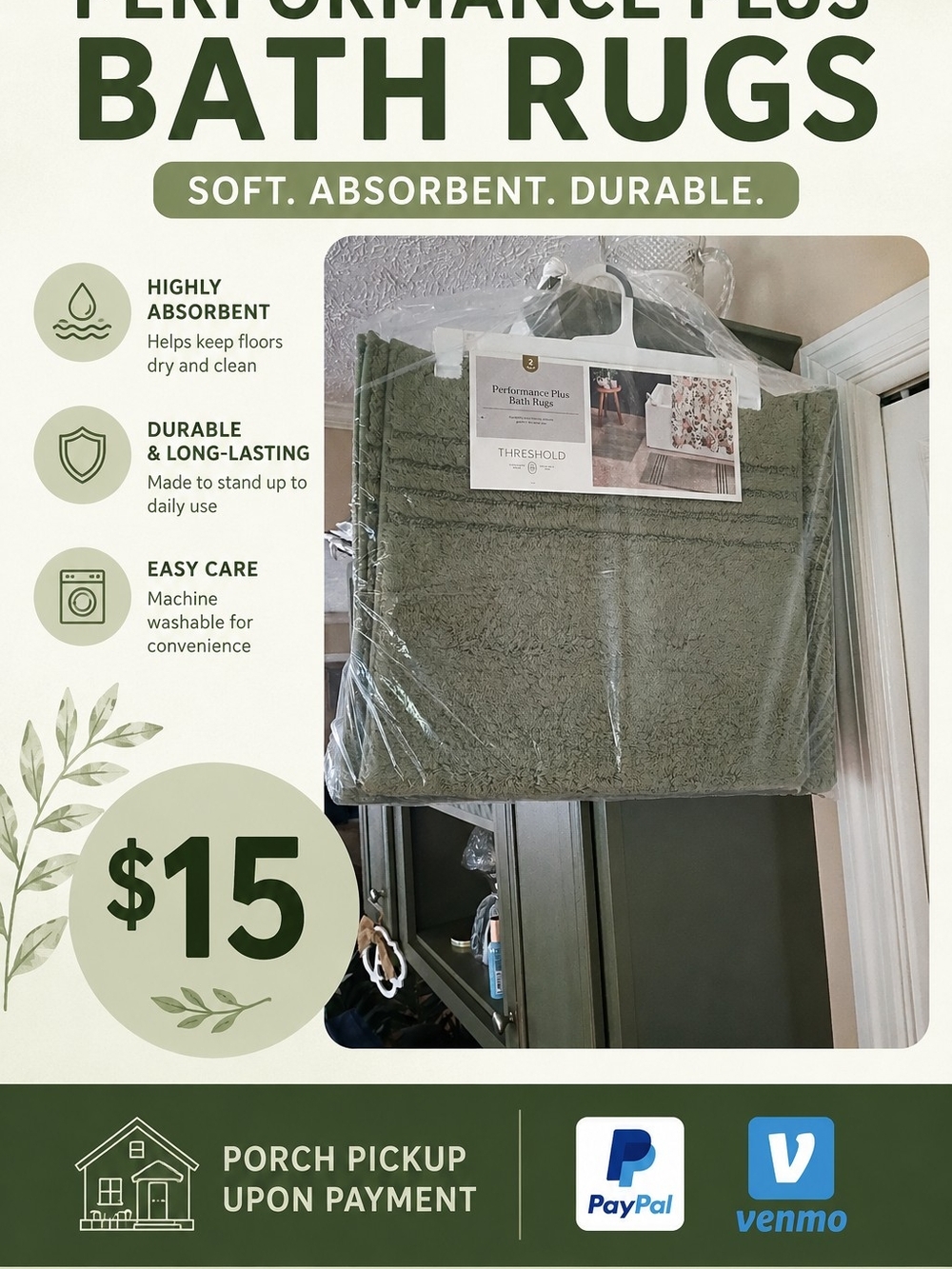 Threshold Olive Green Performance Plus Door Mat